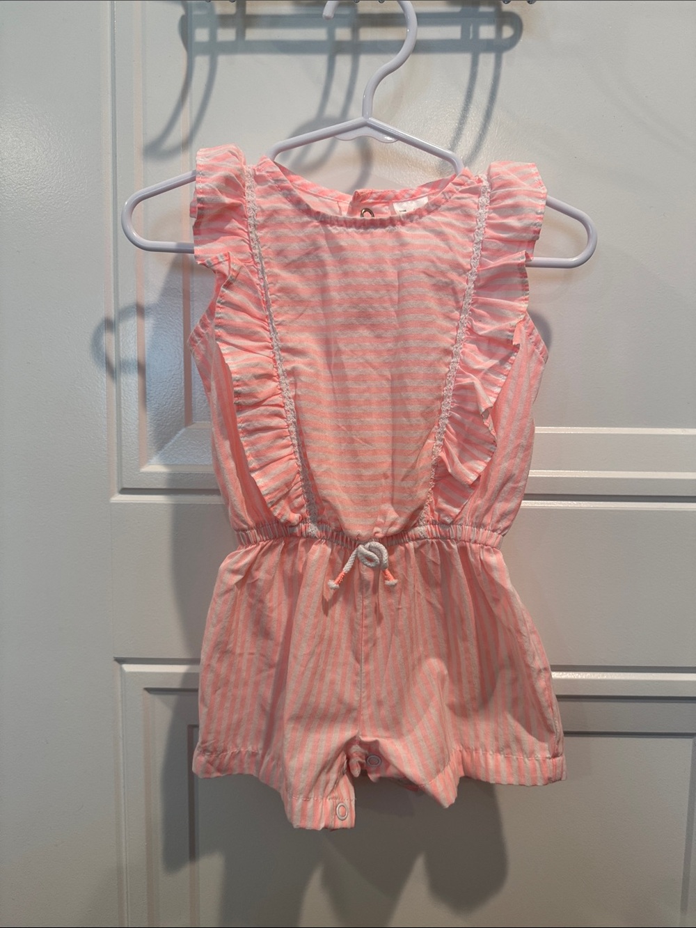 Carter's Pink & White Striped Ruffle Romper